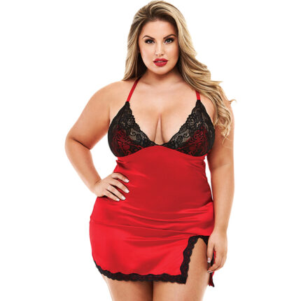 2PC LACE & SATIN CHEMISE WITH PANTY - PICARDIAS ROJO - 001