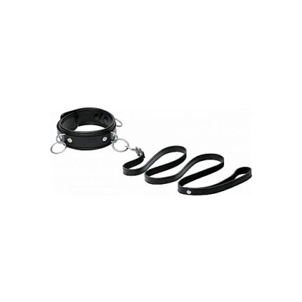 3 RING LEATHER COLLAR CON CUERDA NEGRA - 001