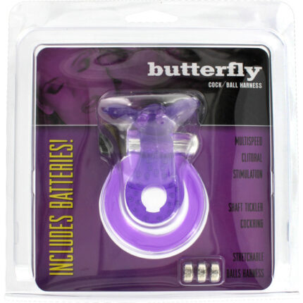 ANILLO PARA PENE Y TESTÍCULOS DE GELATINA MARIPOSA MORADO - 002