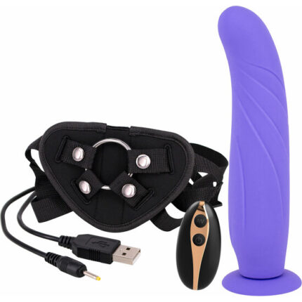 ARNÉS CON DILDO Y VIBRACIÓN 24CM - MORADO - 001