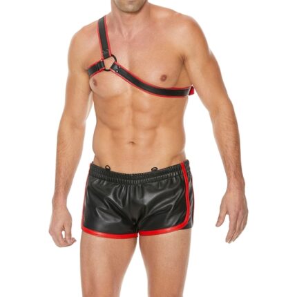 ARNÉS CUERO GLADIATOR - NEGRO/ROJO - 001