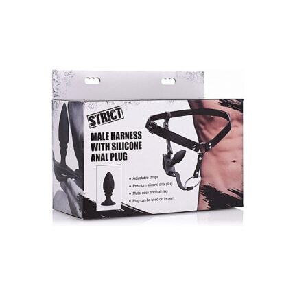 ARNÉS MASCULINO CON PLUG ANAL DE SILICONA - NEGRO - 002