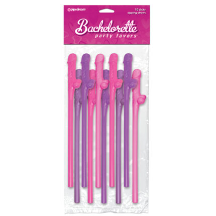 BACHELORETTE PAJITAS PENE ROSA-LILA 10 UDS - 001