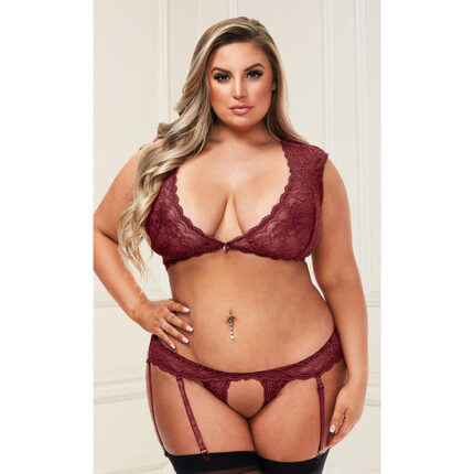 BACI SEXY LACE CONJUNTO DE SUJETADOR Y TANGA DE ENCAJE - ROJO - 001