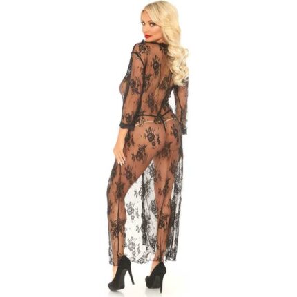 BATA LARGA DE ENCAJE CON TANGA - NEGRO - 002