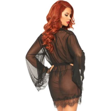 BATA TRANSPARENTE CON ENCAJE Y TANGA - NEGRO - 002