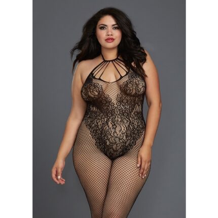 BODY DE REJILLA FLORAL - NEGRO - 001