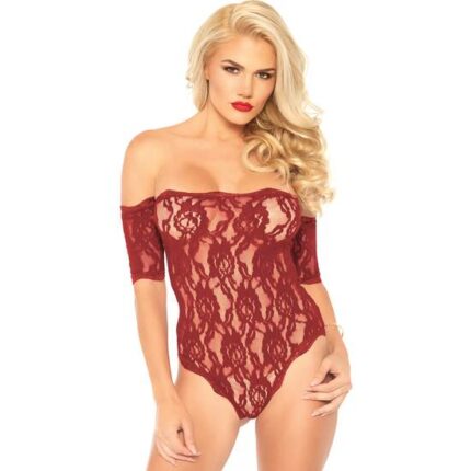 BODY TEDDY DE ENCAJE FLORAL - ROJO - 001