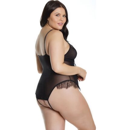 BODY TRANSPARENTE CON ENCAJE DE PESTAÑAS - NEGRO - 002