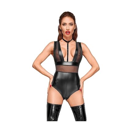 BODY VELVET EFECTO MOJADO CON TRANSPARENCIAS - NEGRO - 001