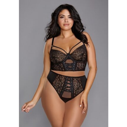 BUSTIER DE MALLA ELÁSTICA Y ENCAJE GALÓN ELÁSTICO - NEGRO - 001