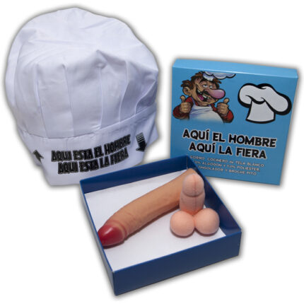 CAJA GORRO COCINERO BLANCO AQUI EL HOMBRE AQUI LA FIERA - 001