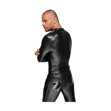 CHAQUETA MASCULINA EFECTO MOJADO CON PLIEGUES - NEGRO - 002