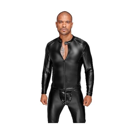 CHAQUETA MASCULINA EFECTO MOJADO CON PLIEGUES - NEGRO - 001