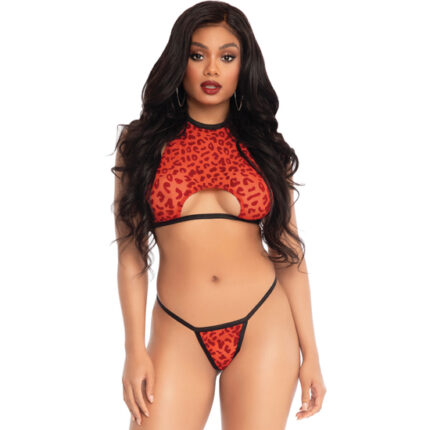 CONJUNTO CON RECORTE Y ESTAMPADO LEOPARDO - ROJO - 001