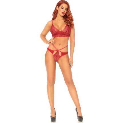CONJUNTO LACE BRALETTE CON TANGA DE TIRAS - ROJO - 002