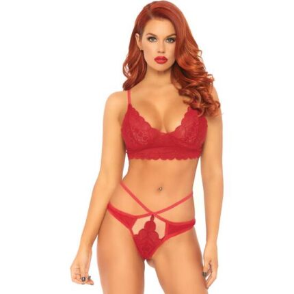 CONJUNTO LACE BRALETTE CON TANGA DE TIRAS - ROJO - 001