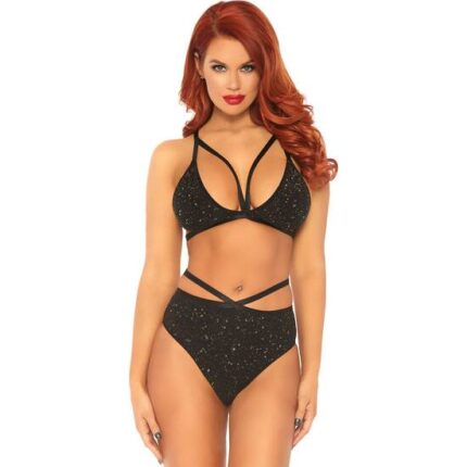CONJUNTO LUREX SUJETADOR Y BRAGUITA BRILLANTE NEGRO - 001