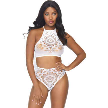 CONJUNTO TOP Y TANGA CROCHET - BLANCO - 001