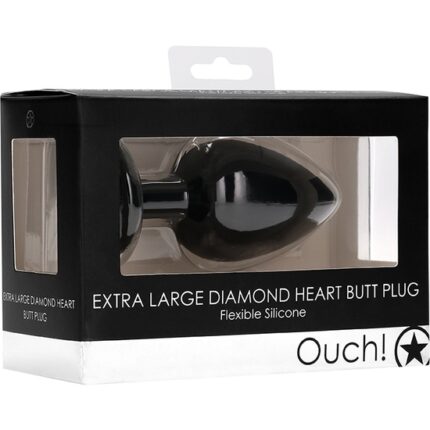 DIAMOND HEART BUTT PLUG - EXTRA GRANDE - NEGRO - 002