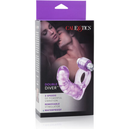 DOUBLE DIVER ANILLO VIBRADOR CON FUNDA MORADO - 002