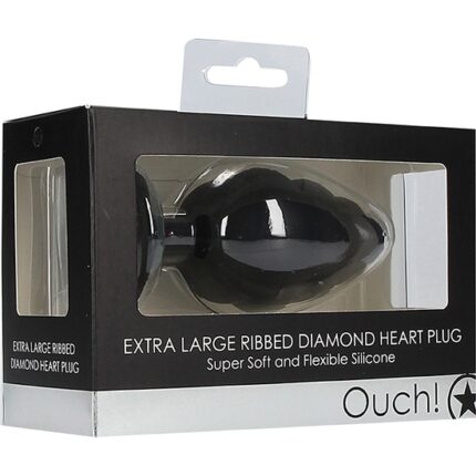 EXTRA LARGE RIBBED DIAMOND HEART PLUG - NEGRO - 002