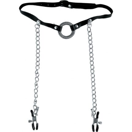 FETISH FANTASY EDICION LIMITADA MORDAZA CON PINZAS PARA PEZONES - 002