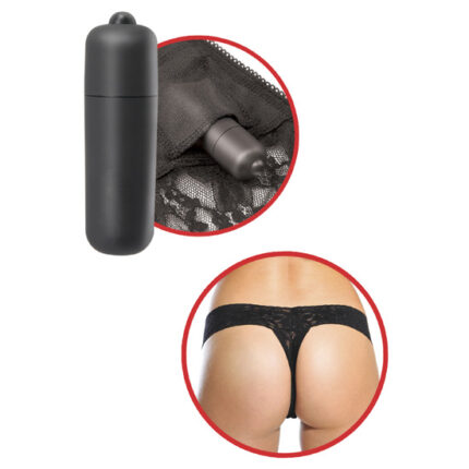 FETISH FANTASY TANGA DE ENCAJE NEGRO CON VIBRADOR - 002