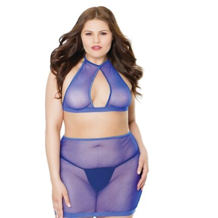 FISHNET HALTER TOP Y FALDA - MORADO - 001