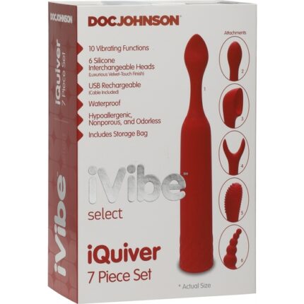 IQUIVER - SET PEQUEÑO VIBRADOR 7 PIEZAS - ROJO VELVET - 002