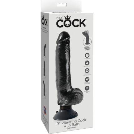 KING COCK PENE REALÍSTICO VIBRADOR CON TESTÍCULOS 23 CM NEGRO - 002