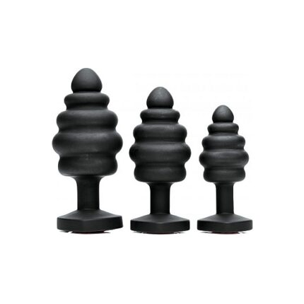 KIT DE PLUGS SILICONA CORAZÓN - NEGRO - 001