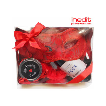 KIT ERÓTICO MÁSCARA VENECIANA CON CAVA - ROJO - 002