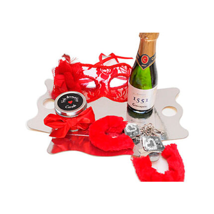 KIT ERÓTICO MÁSCARA VENECIANA CON CAVA - ROJO - 001