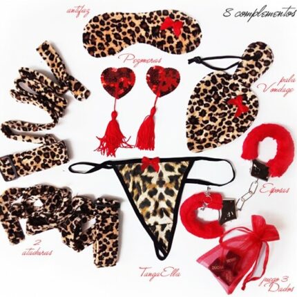 KIT LEOPARDO ROJO BONDAGE (8 PIEZAS) - 001