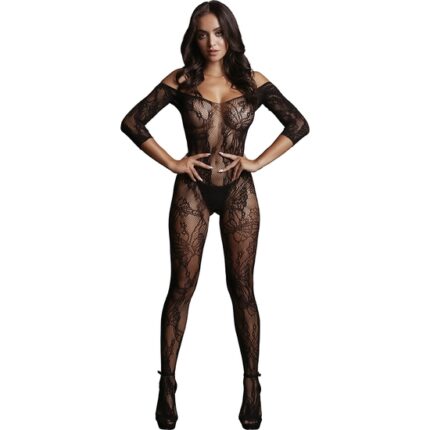 LE DÉSIR - BODY DE MALLA CON ENCAJE FLORAL - NEGRO - 001