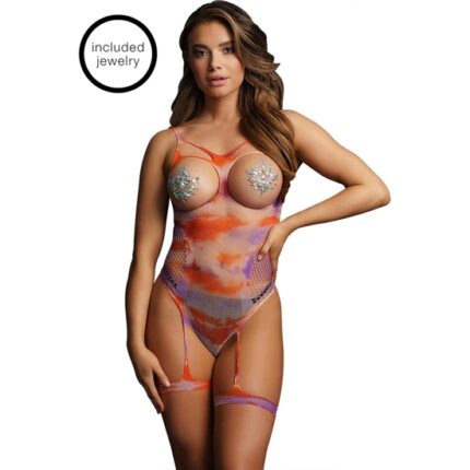 LE DESIR BODY DE REJILLA CON TEÑIDO BATIK Y COPA ABIERTA - 001