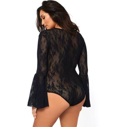 LEG AVENUE BODY DE ENCAJE CON MANGAS CAMPANA - NEGRO - 002