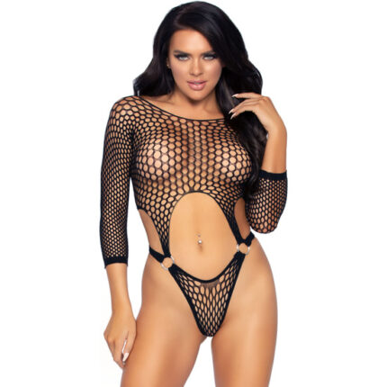 LEG AVENUE BODY TANGA DE RED MANGA LARGA - NEGRO - 001