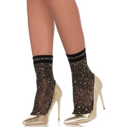 LEG AVENUE CALCETINES DE TOBILLO LUREX CON RAYAS DORADO - 001