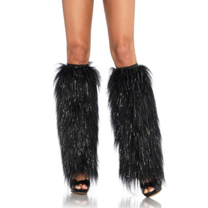 LEG AVENUE CALENTADORES DE PIERNAS PELUDOS METALIZADOS NEGRO Y PLATA - 001