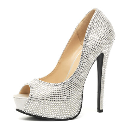 LEG AVENUE GLAMOUR PEEP TOE PUMP PLATA SATINADO CON STRASS - 001