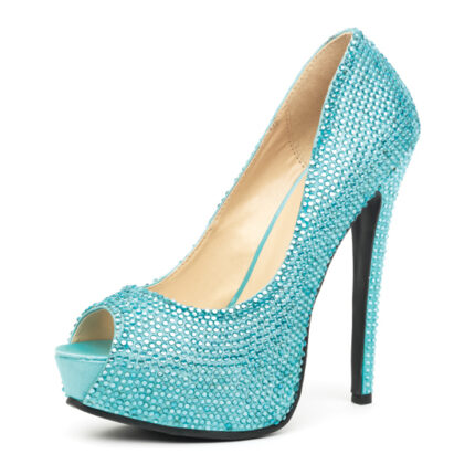 LEG AVENUE GLAMOUR PEEP TOE PUMP TURQUESA SATINADO CON STRASS - 001