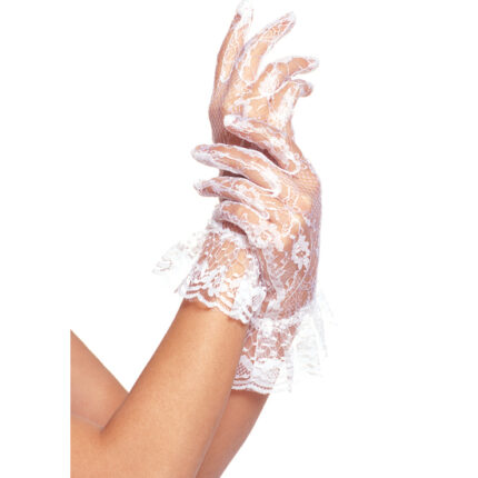 LEG AVENUE GUANTES DE ENCAJE CON VOLANTE BLANCOS - 001