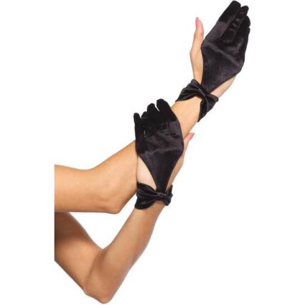 LEG AVENUE GUANTES DE SATEN CON DETALLE LAZO LA MUÑECA NEGRO - 001