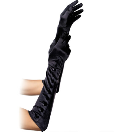 LEG AVENUE GUANTES EXTRA LARGOS NEGROS CON BOTONES - 001