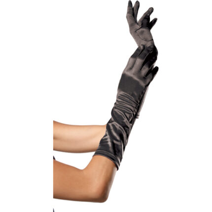 LEG AVENUE GUANTES SATINADOS DE COLOR NEGRO - 001