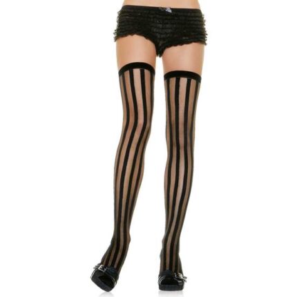 LEG AVENUE MEDIAS CON RAYAS VERTICALES OPACAS NEGRAS - 001