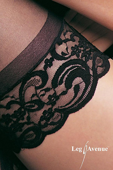 LEG AVENUE MEDIAS NEGRAS CON SILICONA Y ENCAJE - 002