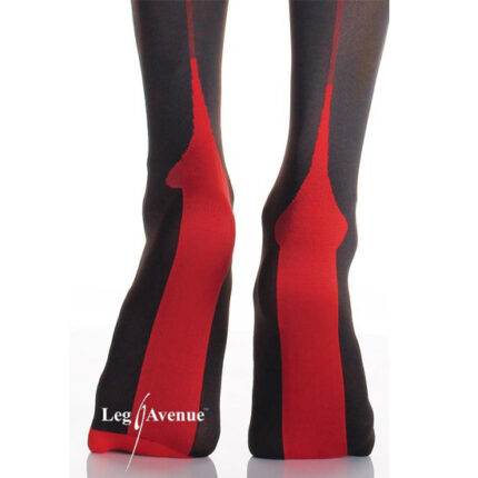 LEG AVENUE MEDIAS NEGRAS OPACAS CON TACON CUBANO Y COSTURA TRASERA ROJA - 002